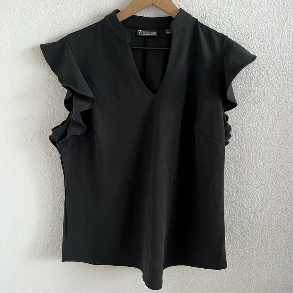 New York & Company 7th Avenue Design Studio Black Ruffle Sleeve Blouse Top Shirt